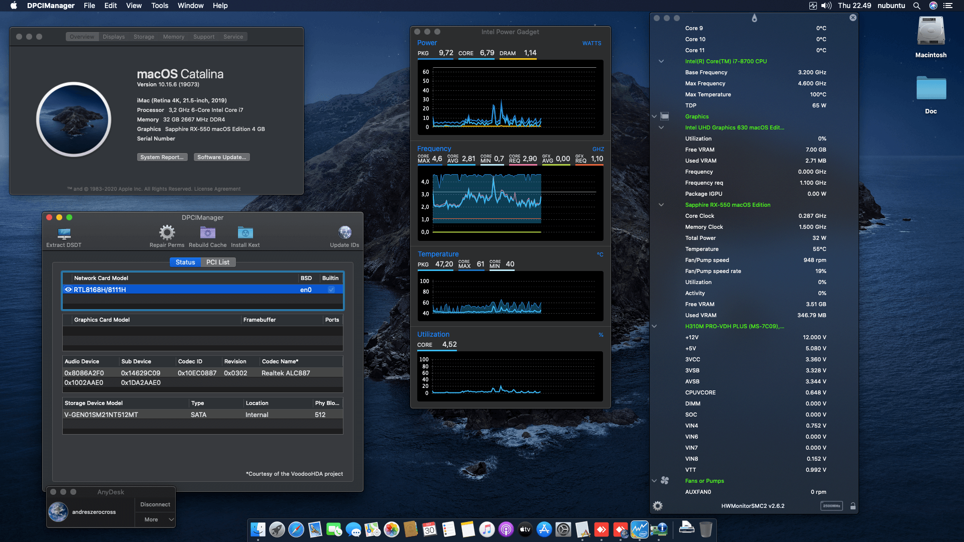 Success Hackintosh macOS Catalina 10.15.6 Build 19G73 in MSI H310M PRO-VDH PLUS + Intel Core i7 8700 + Sapphire RX 550